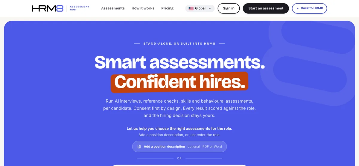 The HRM8 Assessment Hub: Smart assessments. Confident hires.