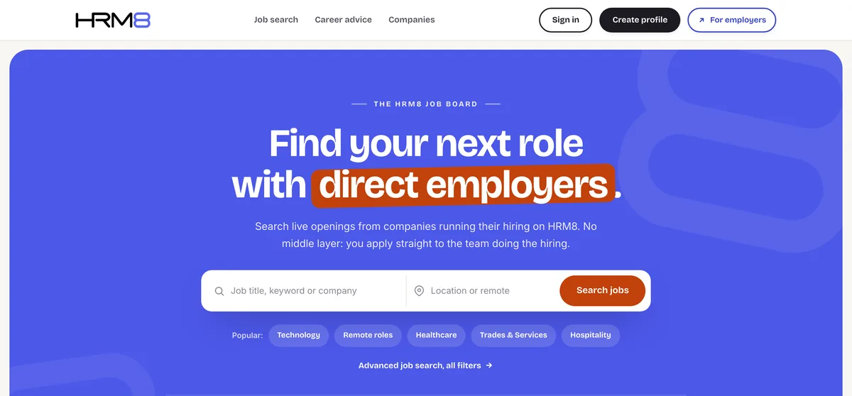 The HRM8 job board: Find your next role with direct employers.